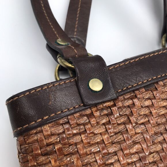Vintage Fossil Brown Wicker Weave Double Handle Purse 78082 Inside Zip Pocket - Picture 7 of 15
